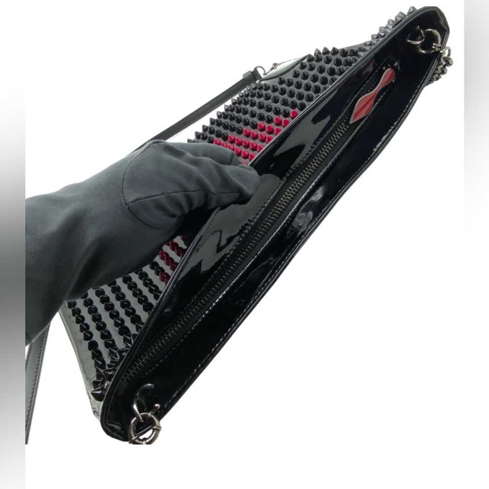 Christian Louboutin Crossbody Spiked Heart Patent Leather Ruby Posh Clutch Bag - Picture 6 of 16